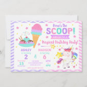 Unicorn & Ice Cream Joint Birthday | Sweet Party 招待状 (正面)