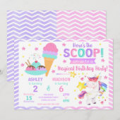 Unicorn & Ice Cream Joint Birthday | Sweet Party 招待状 (正面/裏面)