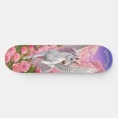 Unicorn in Pink Sky with Roses Fantasy Art スケートボード (横)