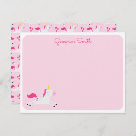 Unicorn in Pinks withハート ノートカード
