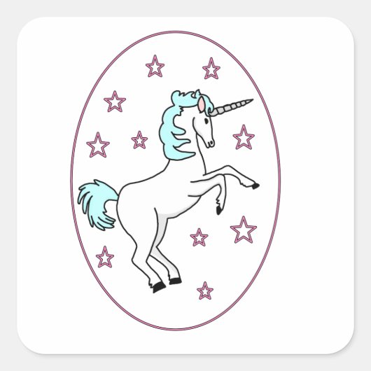 Unicorn In Purpleリングや輪with Stars Sticker スクエアシール (正面)