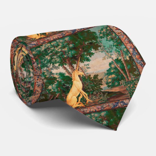 UNICORN IN WOODLAND LANDSCAPE, TREES PINK GREEN ネクタイ (ロール)