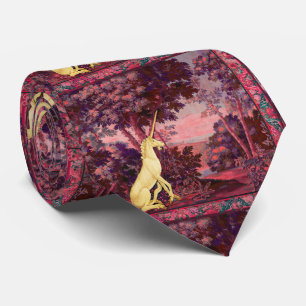 UNICORN IN WOODLAND LANDSCAPE, TREES PINK Greenery ネクタイ