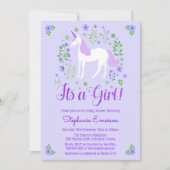 Unicorn Its A Girl Purple Baby Shower招待状 招待状 (正面)