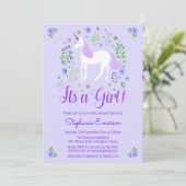 Unicorn Its A Girl Purple Baby Shower招待状 招待状 (スタンド正面)
