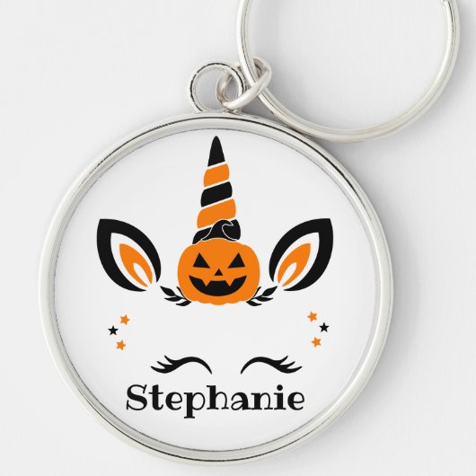 Unicorn Jack O Lantern With Name キーホルダー (正面)