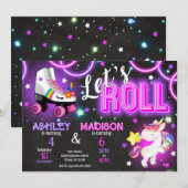 Unicorn Joint Roller Skating Birthday Neon Glow 招待状 (正面/裏面)