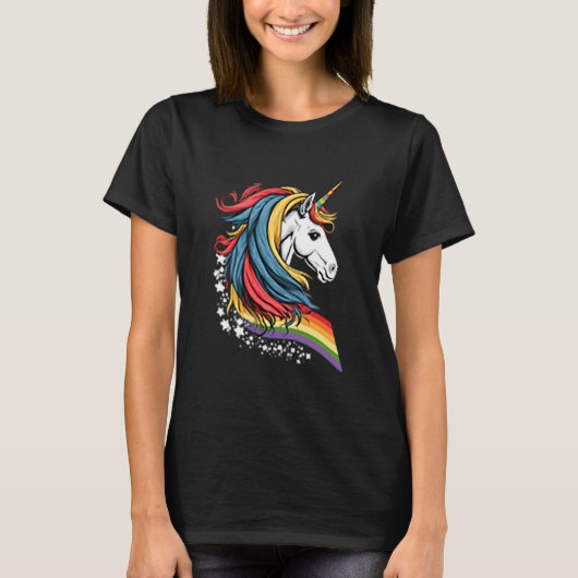 Unicorn LGBTQ Pride Rainbow Horse Tシャツ (正面)