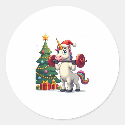 Unicorn Lifting Christmas Weightlifting Deadlift G ラウンドシール (正面)