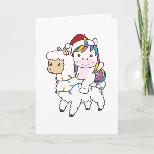 Unicorn Llamaクリスマススノーアニマルズ カード (正面)