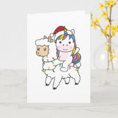 Unicorn Llamaクリスマススノーアニマルズ カード (黄色い花)
