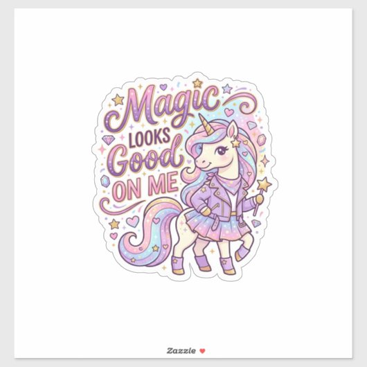 Unicorn Magic Looks Good on Me Graphic Design Whit シール (シート)