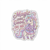 Unicorn Magic Looks Good on Me Graphic Design Whit シール (正面)