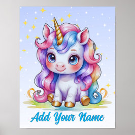 Unicorn Magic & Stars – Personalized Wall Art ポスター