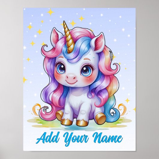 Unicorn Magic & Stars – Personalized Wall Art ポスター (正面)