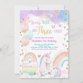 Unicorn Magical 3rd Birthday Party Pastel Rainbow 招待状 (正面)