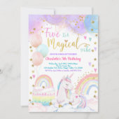 Unicorn Magical 5th Birthday Party Pastel Rainbow 招待状 (正面)