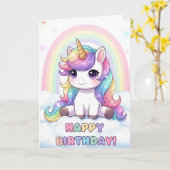 Unicorn Magical Birthday Card Personalized Rainbow カード (黄色い花)