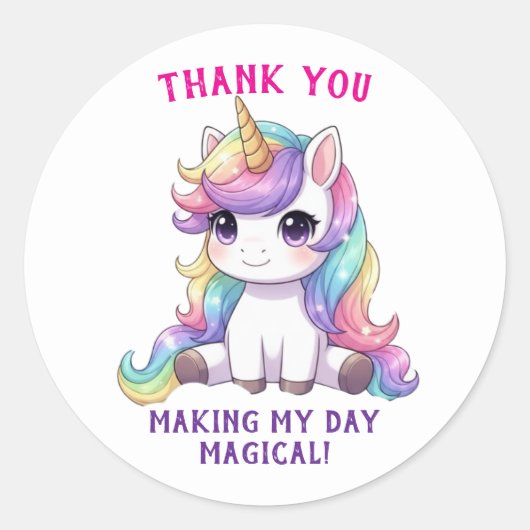 Unicorn Magical Birthday Thank You Sticker ラウンドシール (正面)