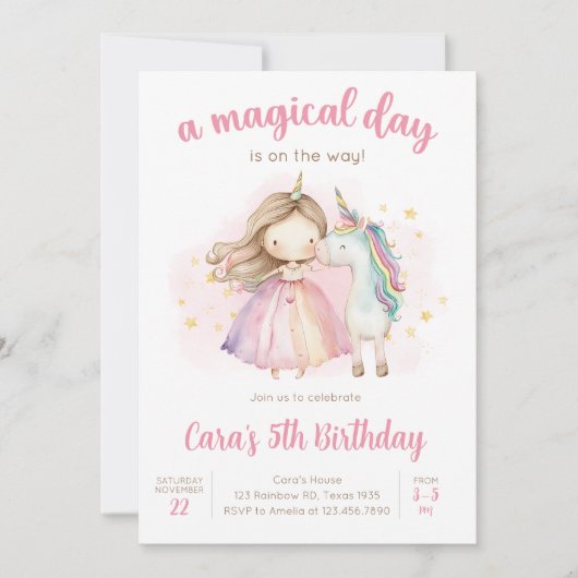 Unicorn Magical Day Birthday Party 招待状 (正面)