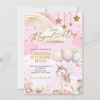 Unicorn Magical Day Is On The Way Birthday  招待状