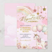 Unicorn Magical Day Is On The Way Birthday  招待状 (正面/裏面)