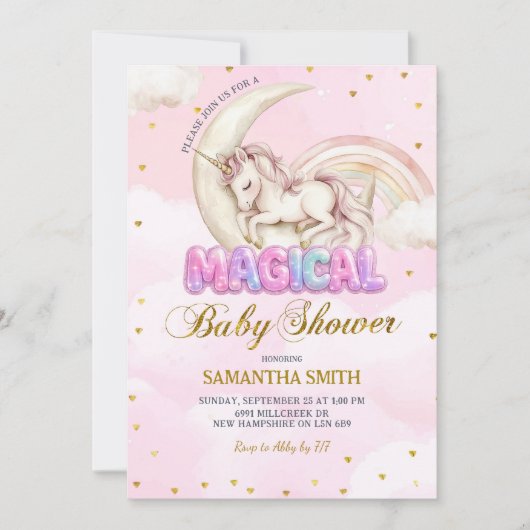 Unicorn Magical girl baby shower 招待状 (正面)