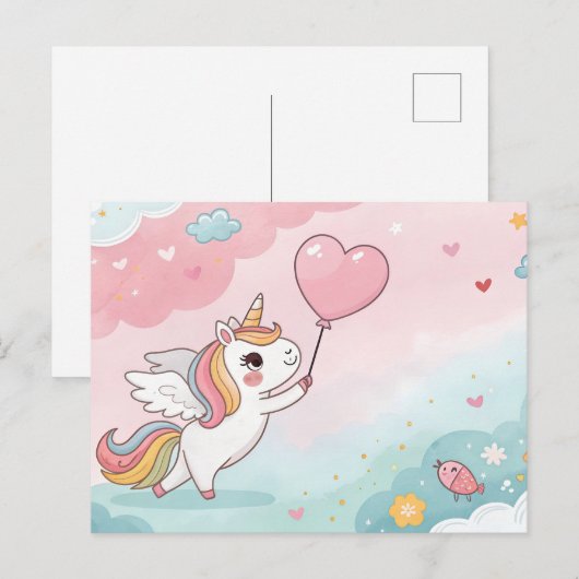 Unicorn Magical Heart Day ポストカード (正面/裏面)