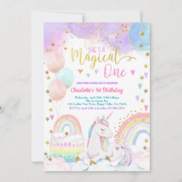 Unicorn Magical One Girl 1st Birthday Party Pastel 招待状