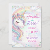 Unicorn Meadow Flower Four Ever Magical Birthday I 招待状 (正面)