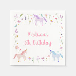 Unicorn Meadow Pastel Pink Gold Birthday スタンダードカクテルナプキン