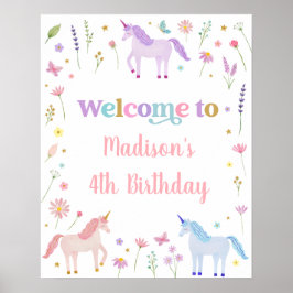 Unicorn Meadow Pastel Pink Gold Birthday ポスター