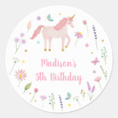 Unicorn Meadow Pastel Pink Gold Birthday ラウンドシール (正面)