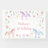 Unicorn Meadow Pastel Pink Gold Birthday 横断幕 (横)