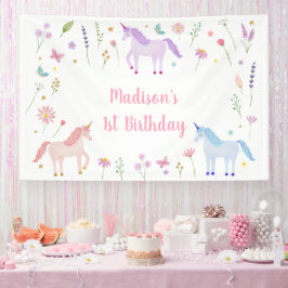 Unicorn Meadow Pastel Pink Gold Birthday 横断幕