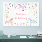 Unicorn Meadow Pastel Pink Gold Birthday 横断幕 (トレードショー)