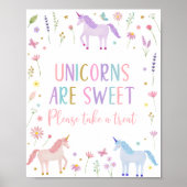 Unicorn Meadow Pink Pastel Birthday Treat Sign ポスター (正面)