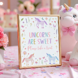 Unicorn Meadow Pink Pastel Birthday Treat Sign ポスター