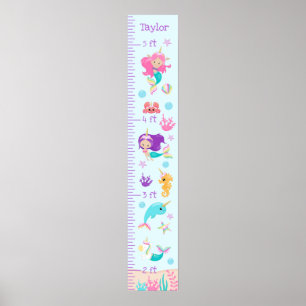 Unicorn Mermaids Growth Chart Light Skin Tone ポスター
