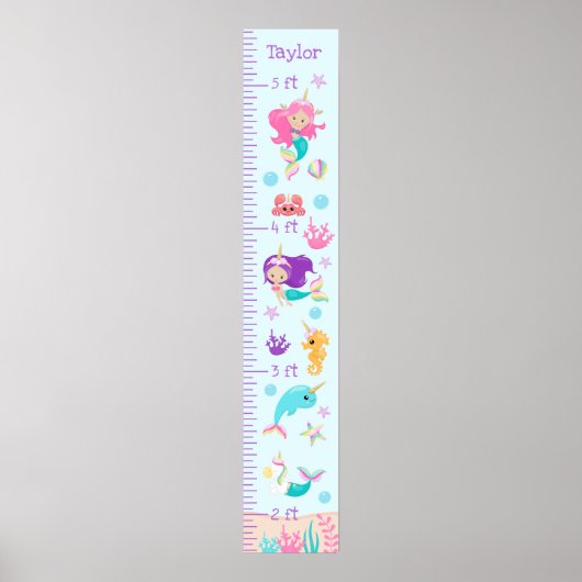 Unicorn Mermaids Growth Chart Light Skin Tone ポスター (正面)