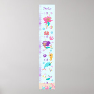 Unicorn Mermaids Growth Chart Medium Skin Tone ポスター