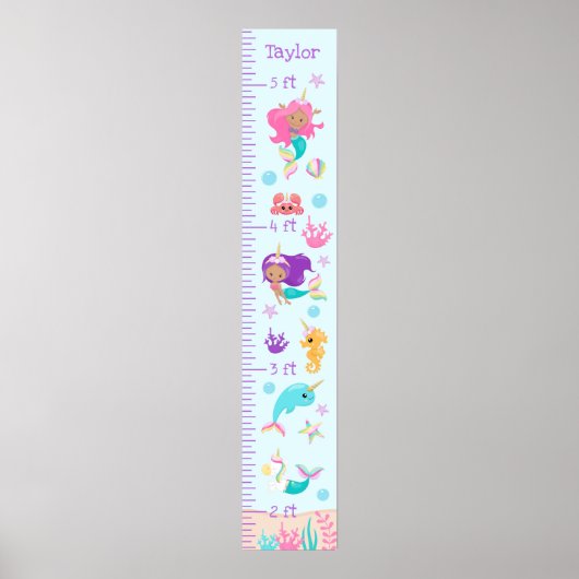 Unicorn Mermaids Growth Chart Medium Skin Tone ポスター (正面)