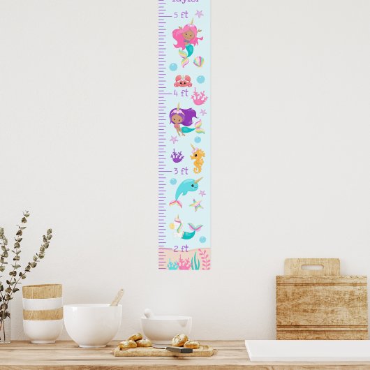 Unicorn Mermaids Growth Chart Medium Skin Tone ポスター (キッチン)