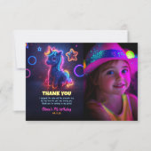 Unicorn Neon Birthday Party Thank You Photo サンキューカード (正面)