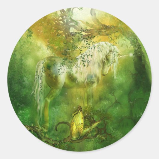 Unicorn Of The Forest Art Sticker ラウンドシール (正面)