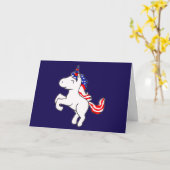 Unicorn Off White Patriotic USA Flag Mane Cartoon カード (黄色い花)