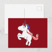 Unicorn Off White Patriotic USA Flag Mane Cartoon ポストカード (正面/裏面)