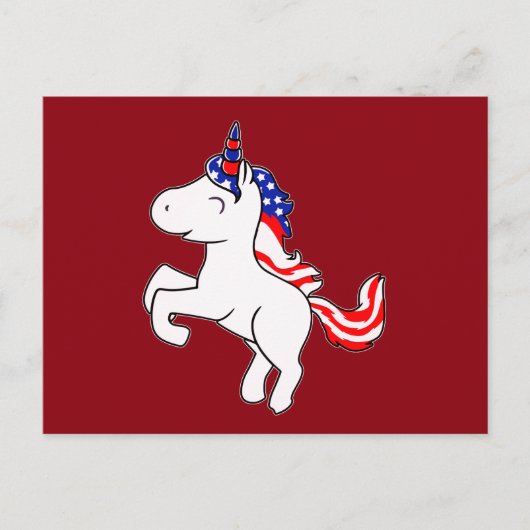 Unicorn Off White Patriotic USA Flag Mane Cartoon ポストカード (正面)