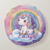 Unicorn on Cloud編集可能な名前ラウンドピロー ラウンドクッション (裏面)