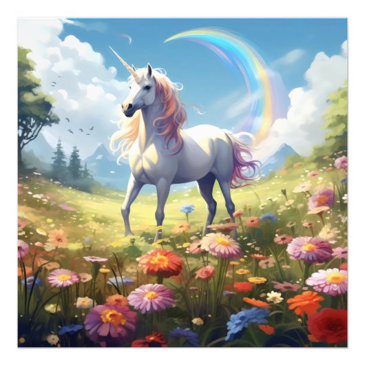 Unicorn on Meadow フォトプリント (正面)